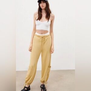 Zara Mustard Yellow Cargo Joggers Sweat Pants Hight waist Long Size Small